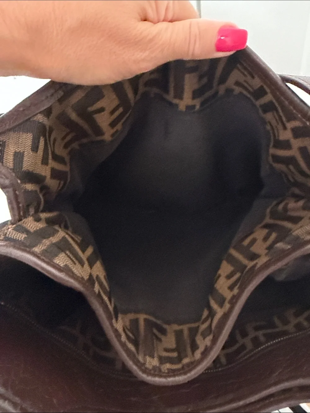 Fendi Brown Monogram Canvas Shoulder Bag with Logo Charm